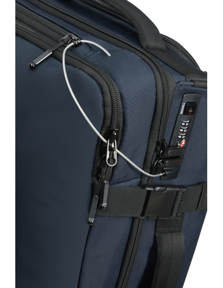 Sac de voyage cabine 2 roues 52 cm Samsonite Securipak 2.0 Bleu Foncé, serrure à câble et fermetures zippées