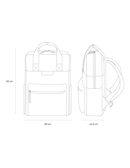 Kapten & Son Bergen Pro, schéma des dimensions 39 × 28 × 11,5 cm