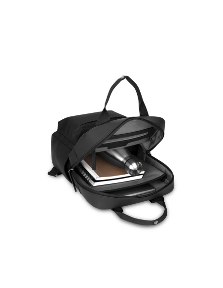 Kapten & Son Bergen Small All Black, intérieur ouvert et contenu du sac