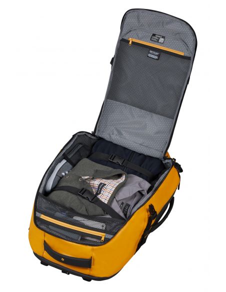 Sac à dos de voyage M 17,3 pouces Samsonite Ecodiver Jaune, compartiment ouvert avec vêtements