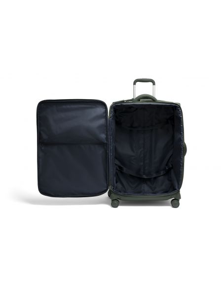 Valise long séjour 70 cm Lipault Plume Khaki, intérieur ouvert et compartiments de rangement