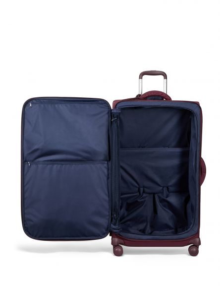 Valise très long séjour 79 cm Lipault Plume Bordeaux, intérieur ouvert et sangles de maintien