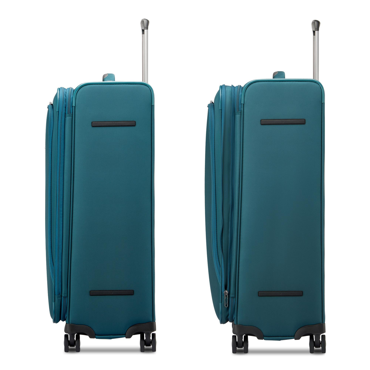Valise Roncato City 3.0 Vert Bouteille montrant la profondeur avec et sans extension