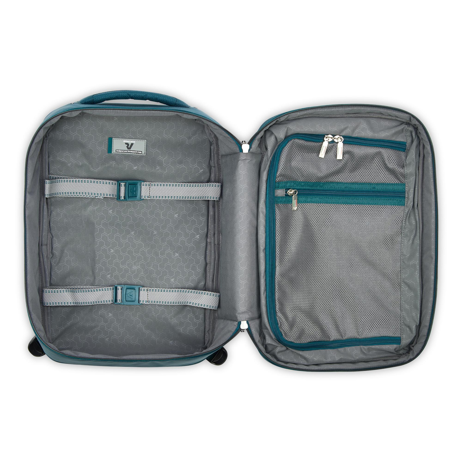 Sac &agrave; dos de voyage Roncato City 3.0 Vert Bouteille ouvert avec sangles et poches zipp&eacute;es