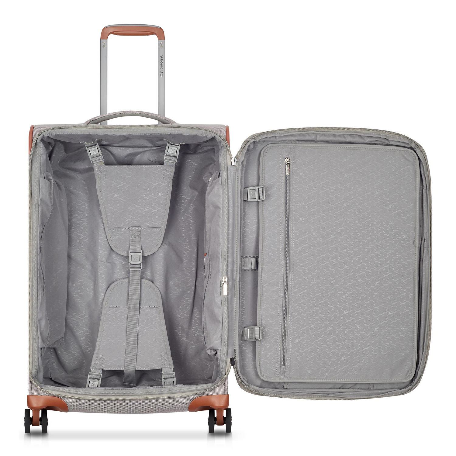 Intérieur de la valise Roncato Uno Soft 3.0 67 cm Titane et porte-vêtements amovible