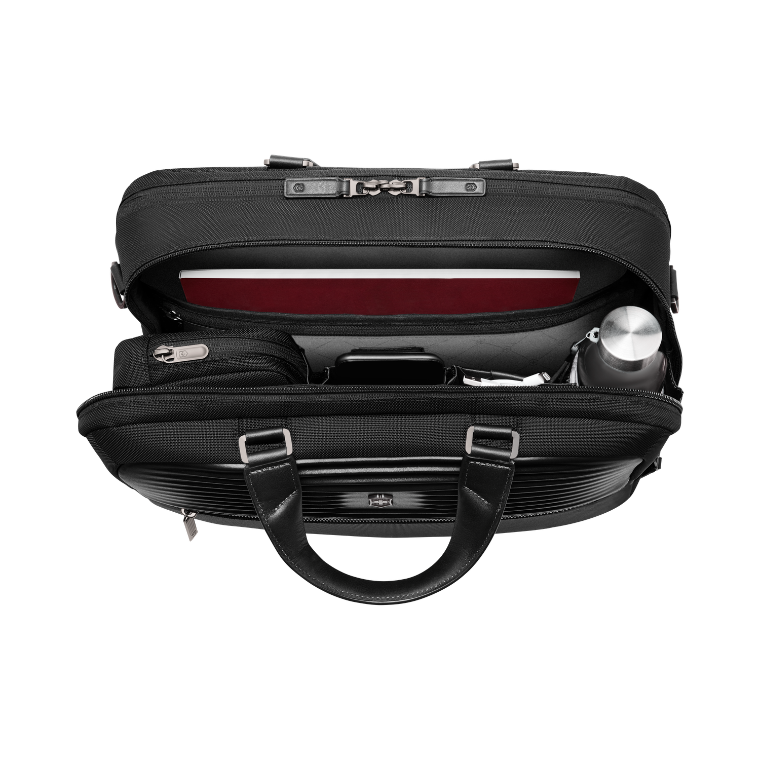 Serviette Deluxe Victorinox Mythic ouverte avec son organisation intérieure