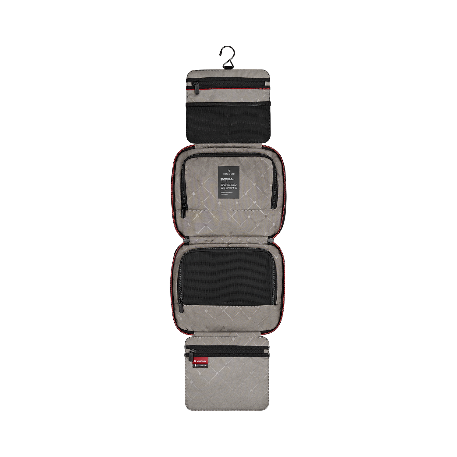 Trousse de toilette Victorinox Travel Essentials de 9 litres déployée avec son crochet
