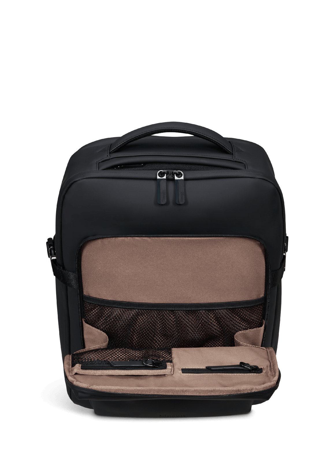 Poche frontale ouverte du sac &agrave; dos Lipault Pro avec ses rangements pour accessoires