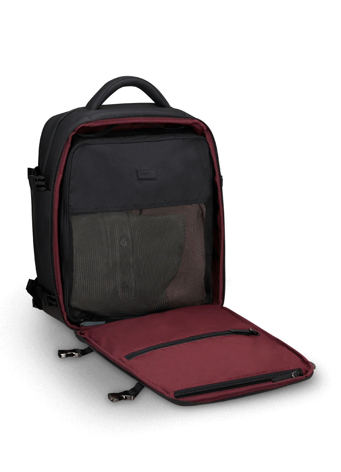 Sac &agrave; dos de voyage Lipault Lost In Berlin 2.0 ouvert avec son organiseur