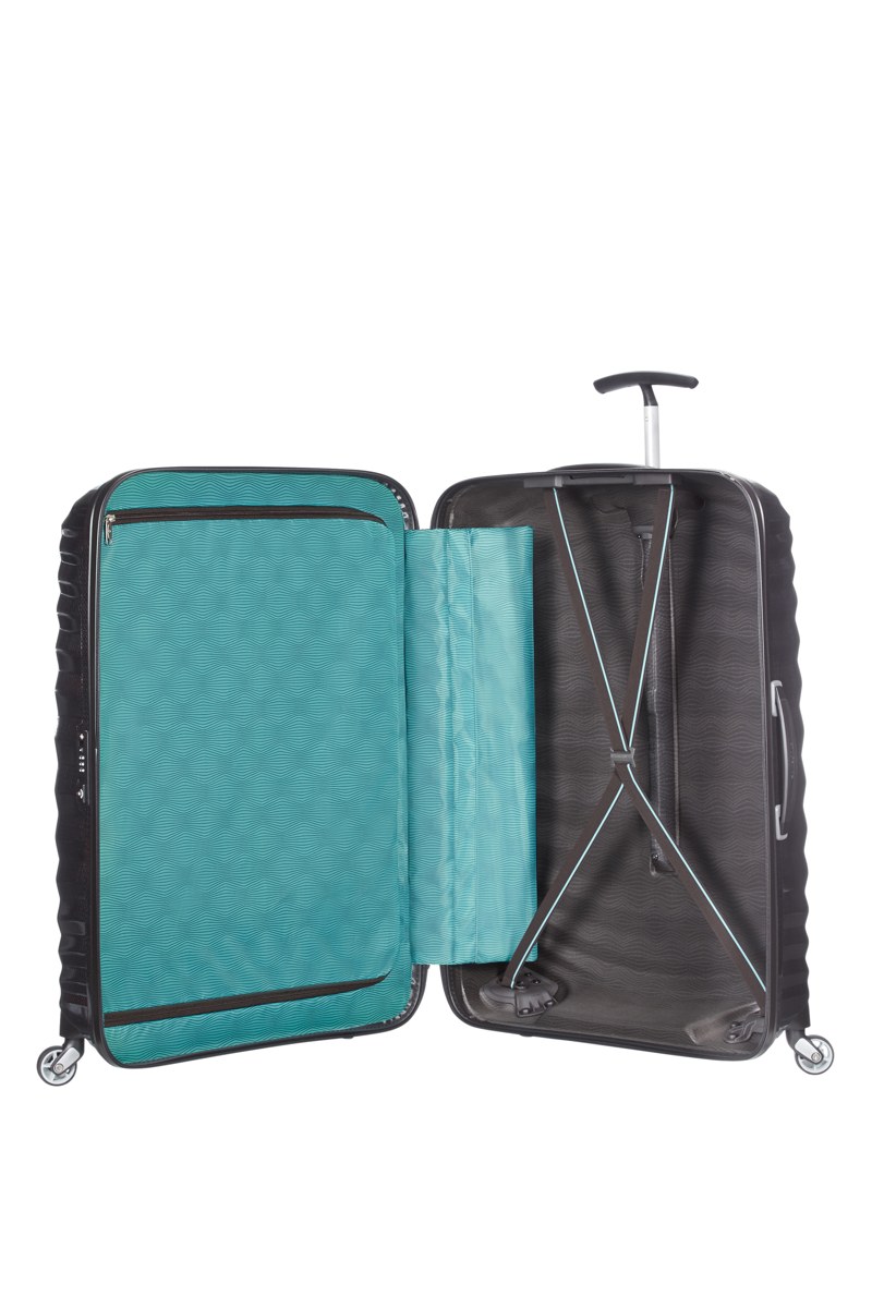 Int&eacute;rieur ouvert de la Samsonite Lite-Shock avec s&eacute;parateur zipp&eacute; et sangles