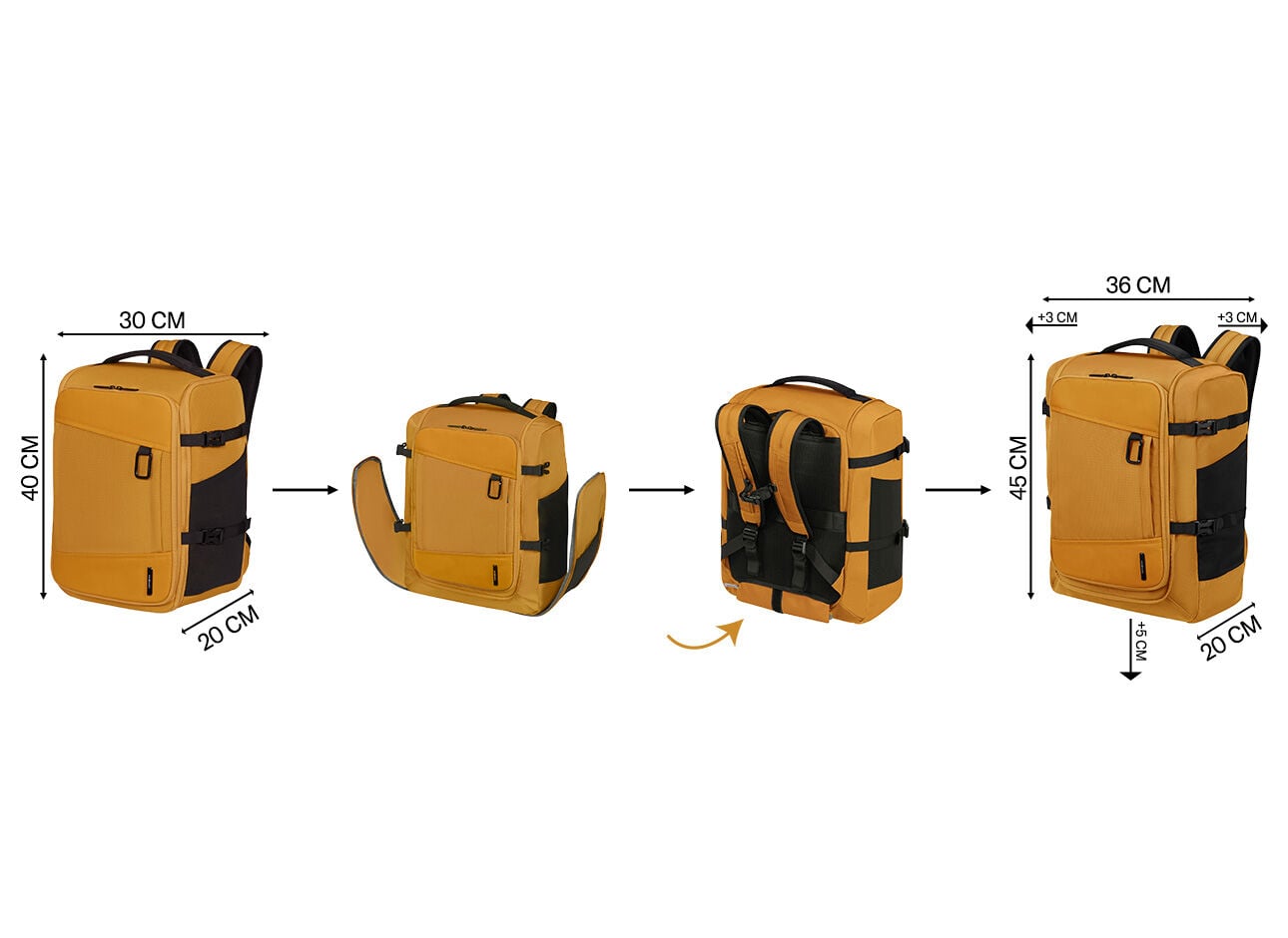 Samsonite 2FIT Mustard Yellow, &eacute;tapes de r&eacute;glage entre 40 &times; 30 &times; 20 cm et 45 &times; 36 &times; 20 cm