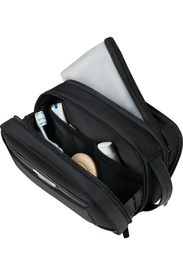 Trousse Samsonite Pro-DLX 6 ouverte avec deux compartiments et pochette transparente