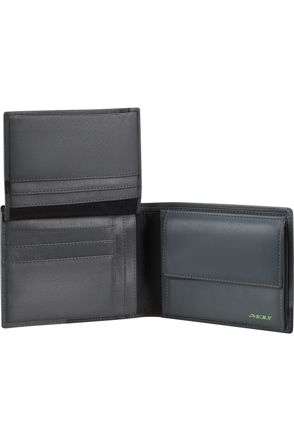 Portefeuille Samsonite Pro-DLX 6 SLG ouvert avec volet de cartes relev&eacute; et compartiment monnaie