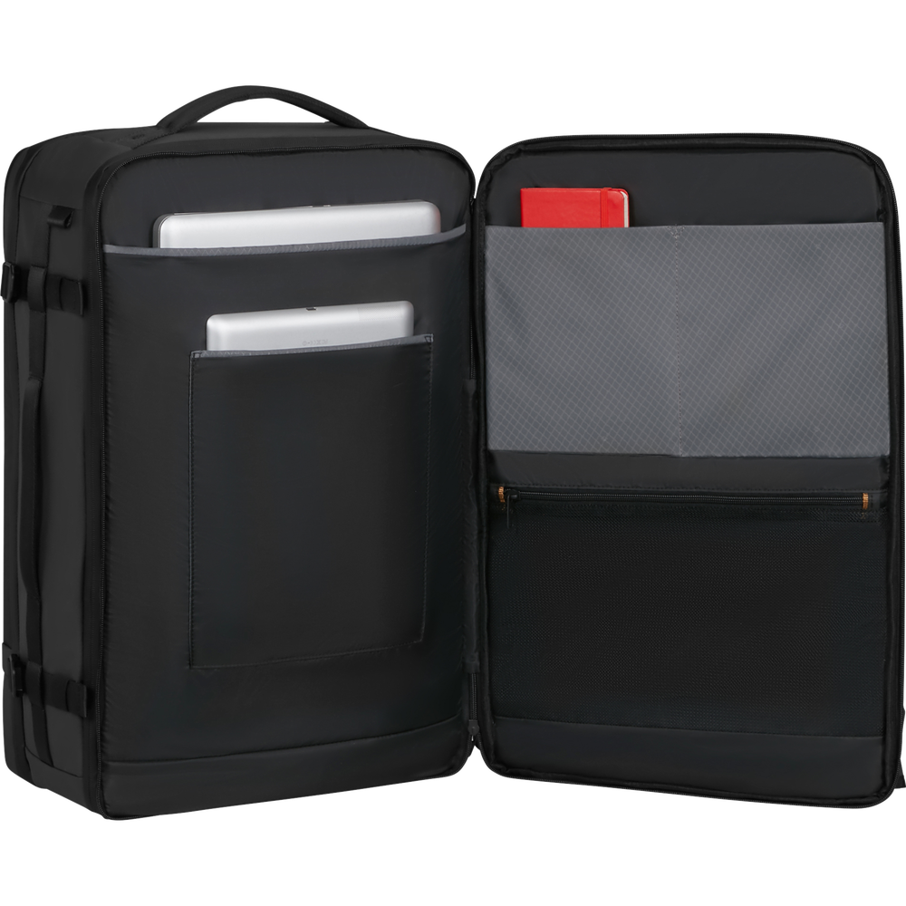 Rangements ordinateur et tablette dans le sac à dos Samsonite Cabin Pack 55 cm ouvert