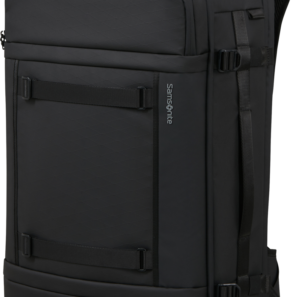 D&eacute;tail du tissu ext&eacute;rieur et des sangles de fixation du Samsonite Cabin Pack 55 cm