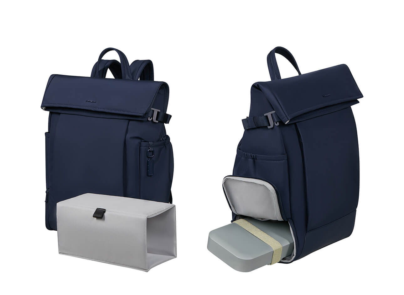 Sac &agrave; dos rolltop Samsonite Essentis Bleu Marine et son s&eacute;parateur int&eacute;rieur amovible