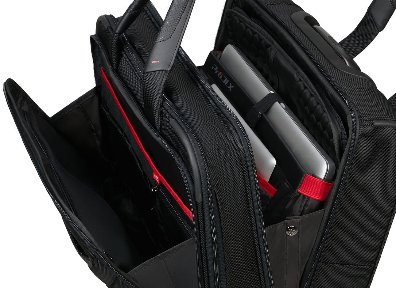 Compartiments ordinateur, tablette et documents du bureau mobile Samsonite Pro-DLX 6 ouvert