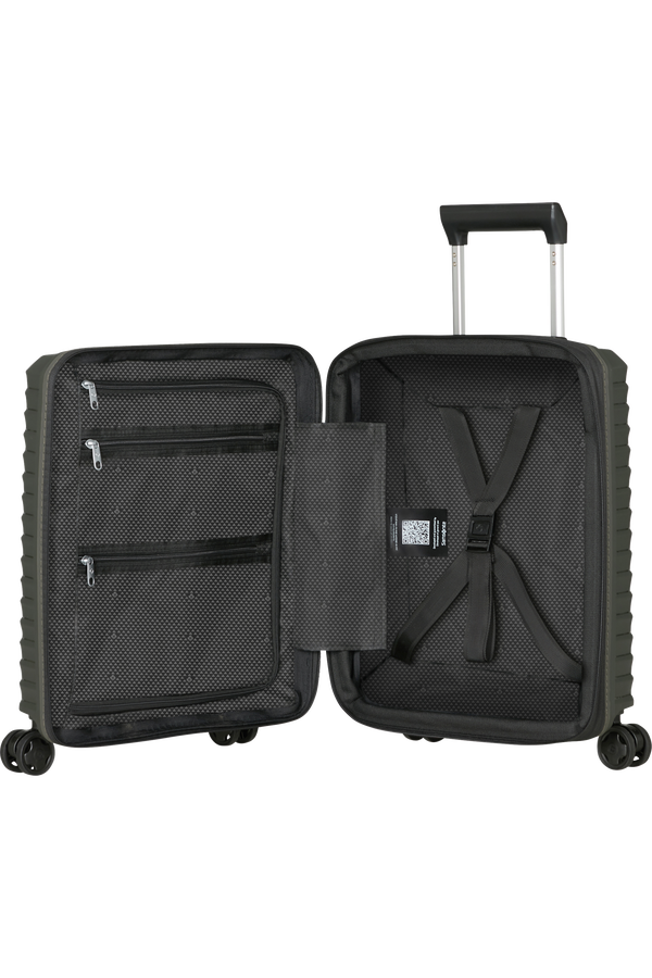 Int&eacute;rieur ouvert de la valise Samsonite Upscape sous-si&egrave;ge 45 cm avec s&eacute;parateur et sangles