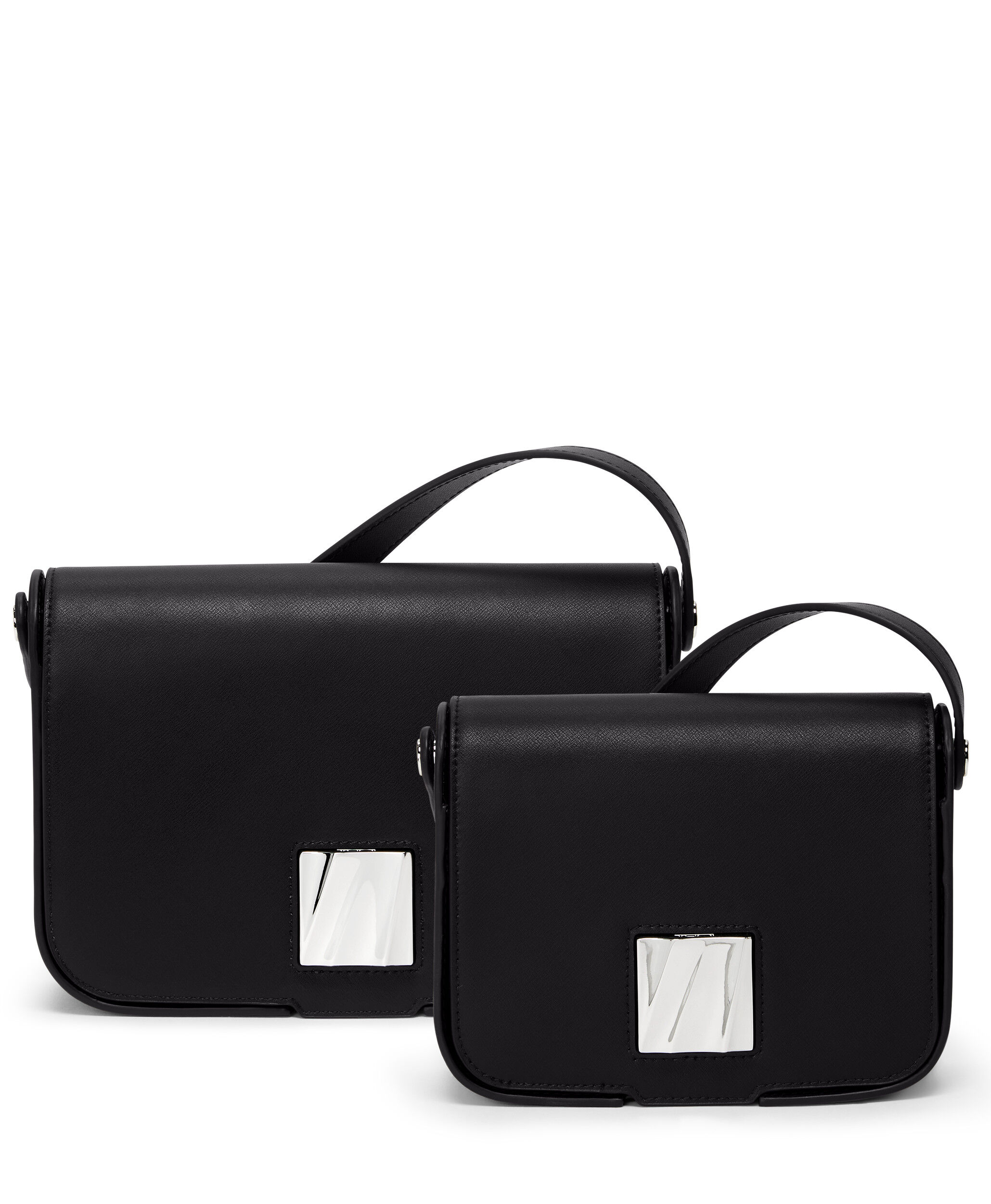 Comparaison des sacs bandoulière Olas Medium et Small en cuir noir