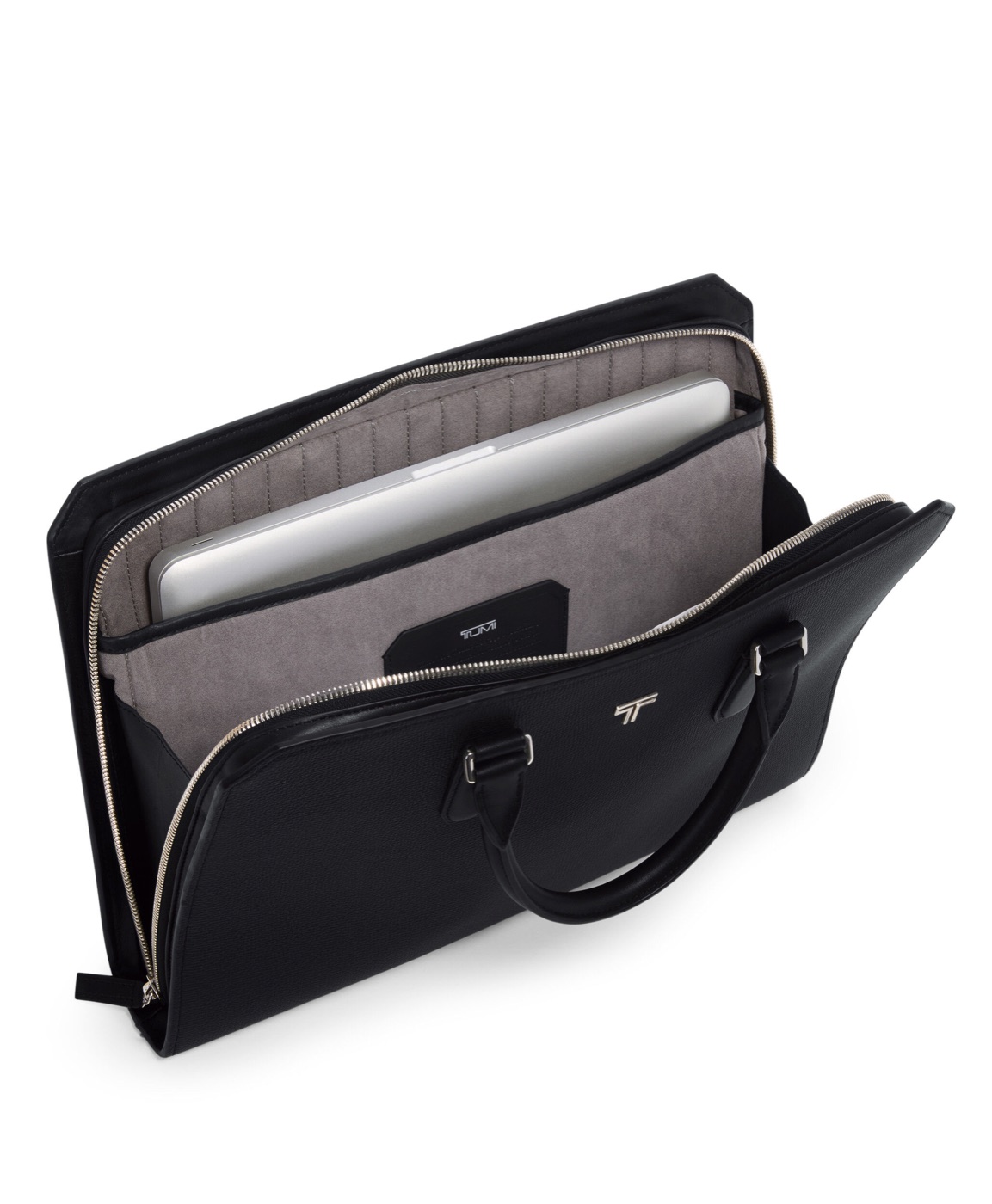 Porte-documents Savona Slim ouvert : ordinateur et doublure en microfibre