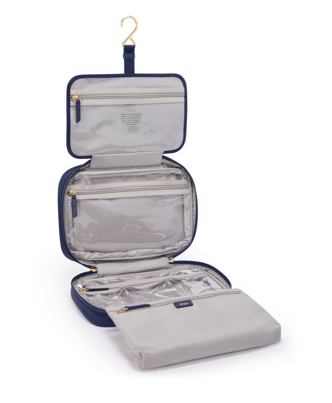 Trousse Madeline Voyageur d&eacute;ploy&eacute;e avec crochet, poches transparentes et pochette d&eacute;tachable