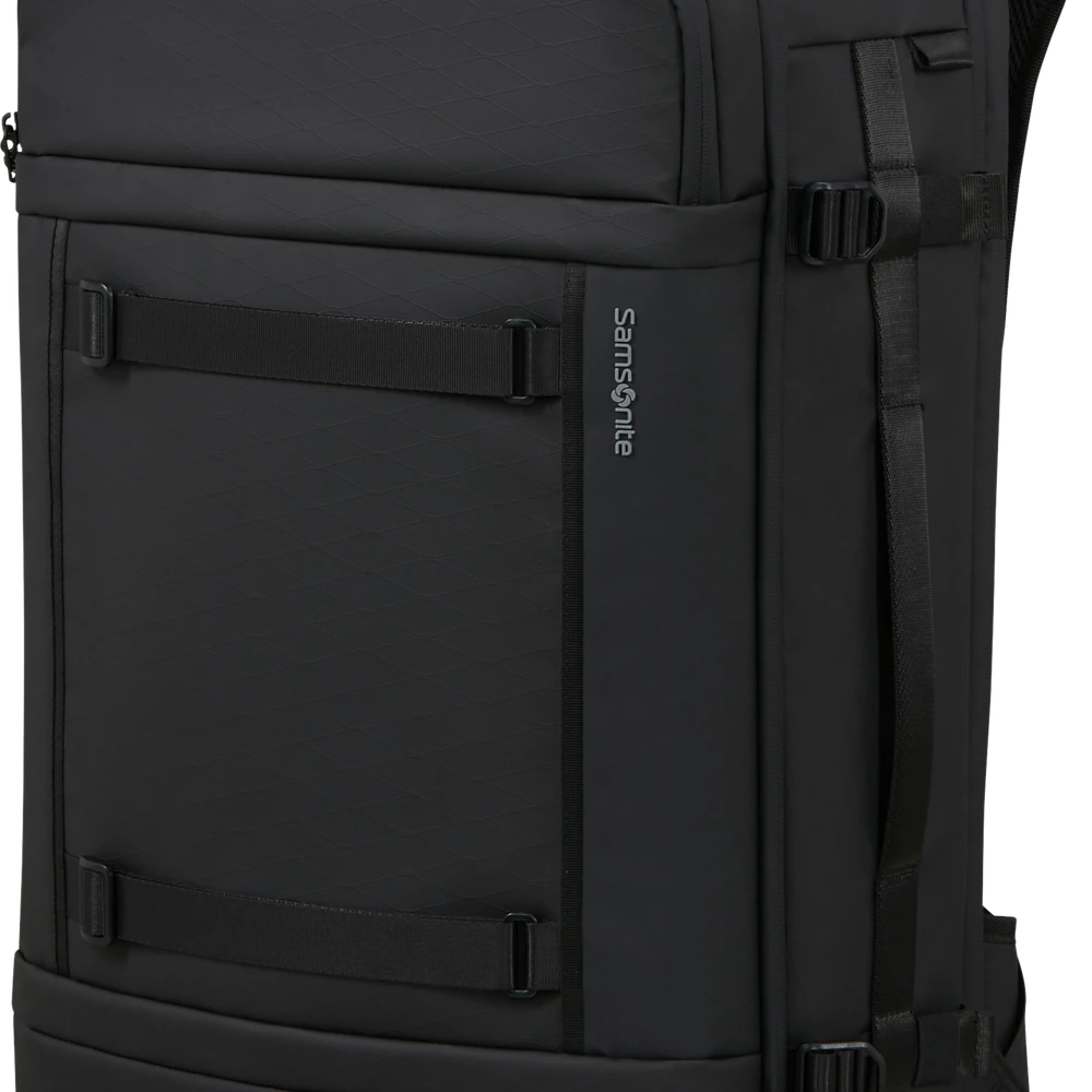 D&eacute;tail du tissu ext&eacute;rieur et des sangles de fixation du Samsonite Cabin Pack 55 cm