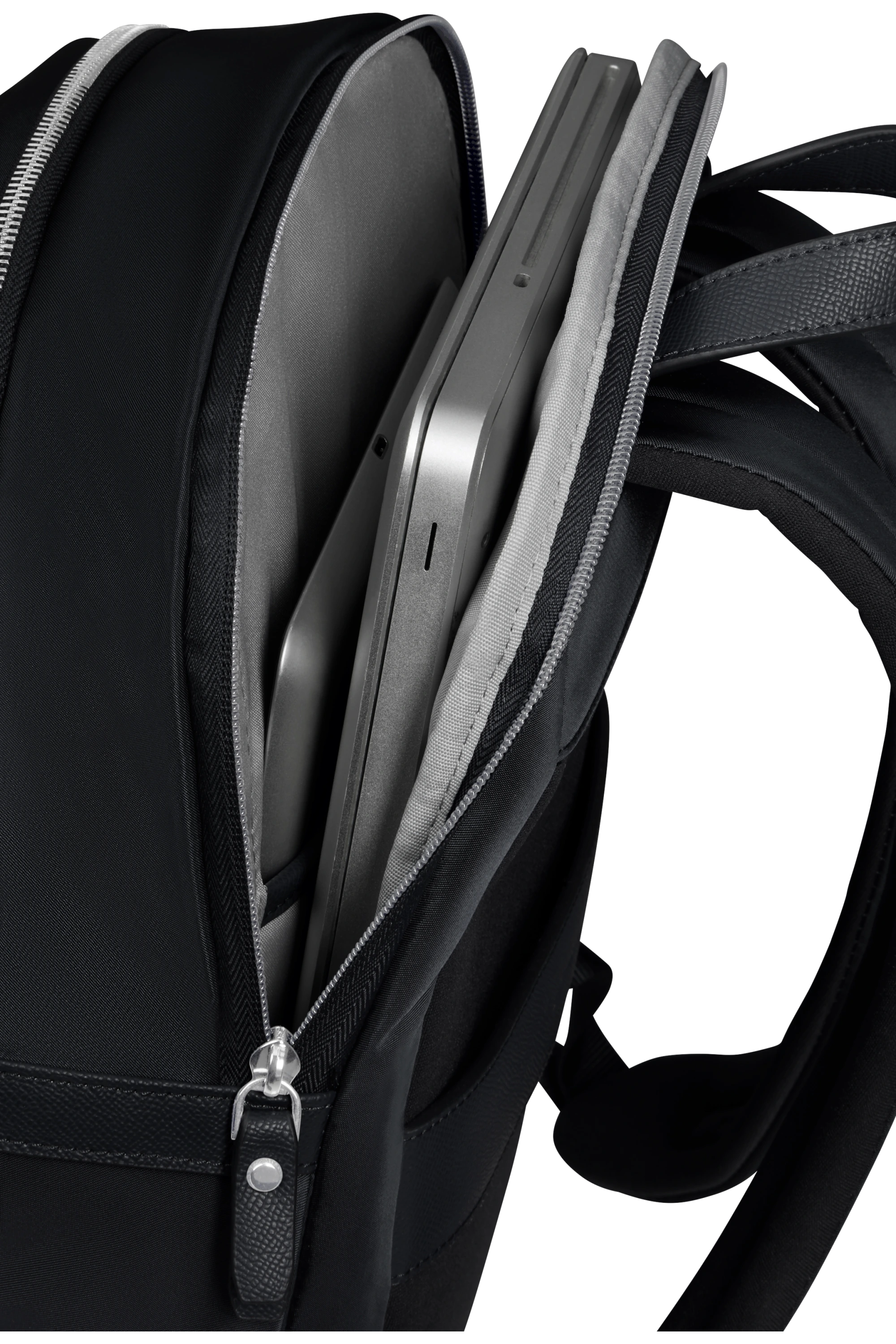 Compartiment ordinateur ouvert du sac à dos Samsonite Karissa Evo Slim Noir