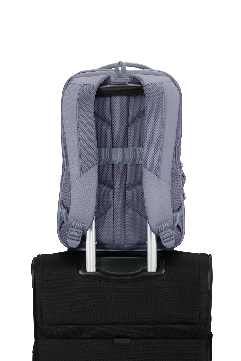 Passant arrière du sac Samsonite Guardit Classy 2.0 Storm Blue fixé sur une valise