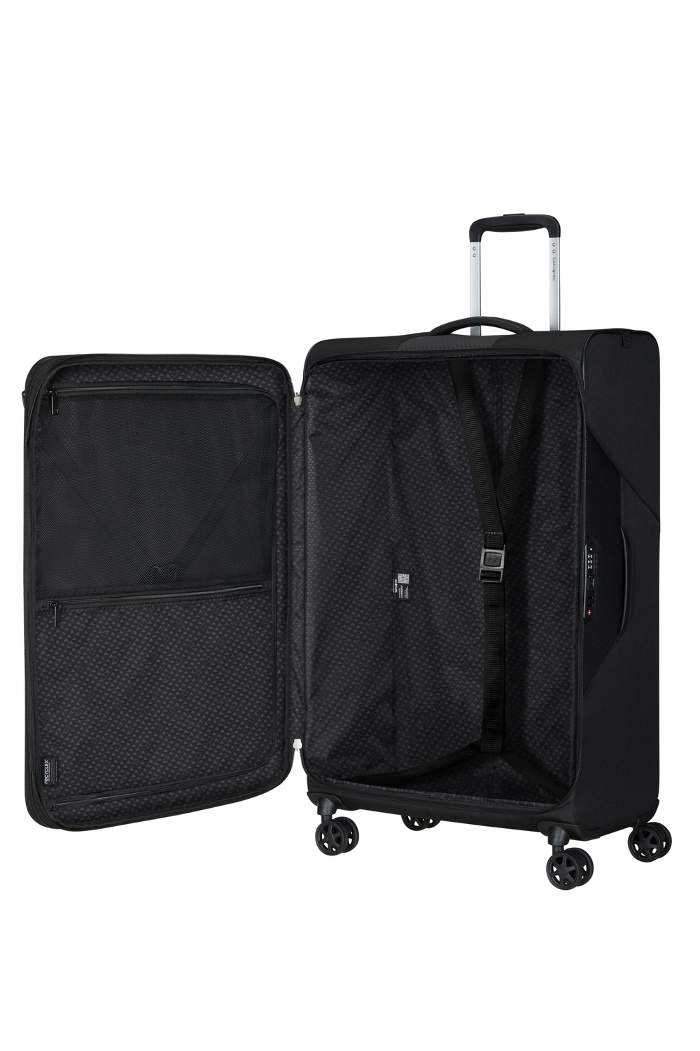 Int&eacute;rieur de la Samsonite Litebeam 77 cm Noir avec sangles et rangement zipp&eacute;