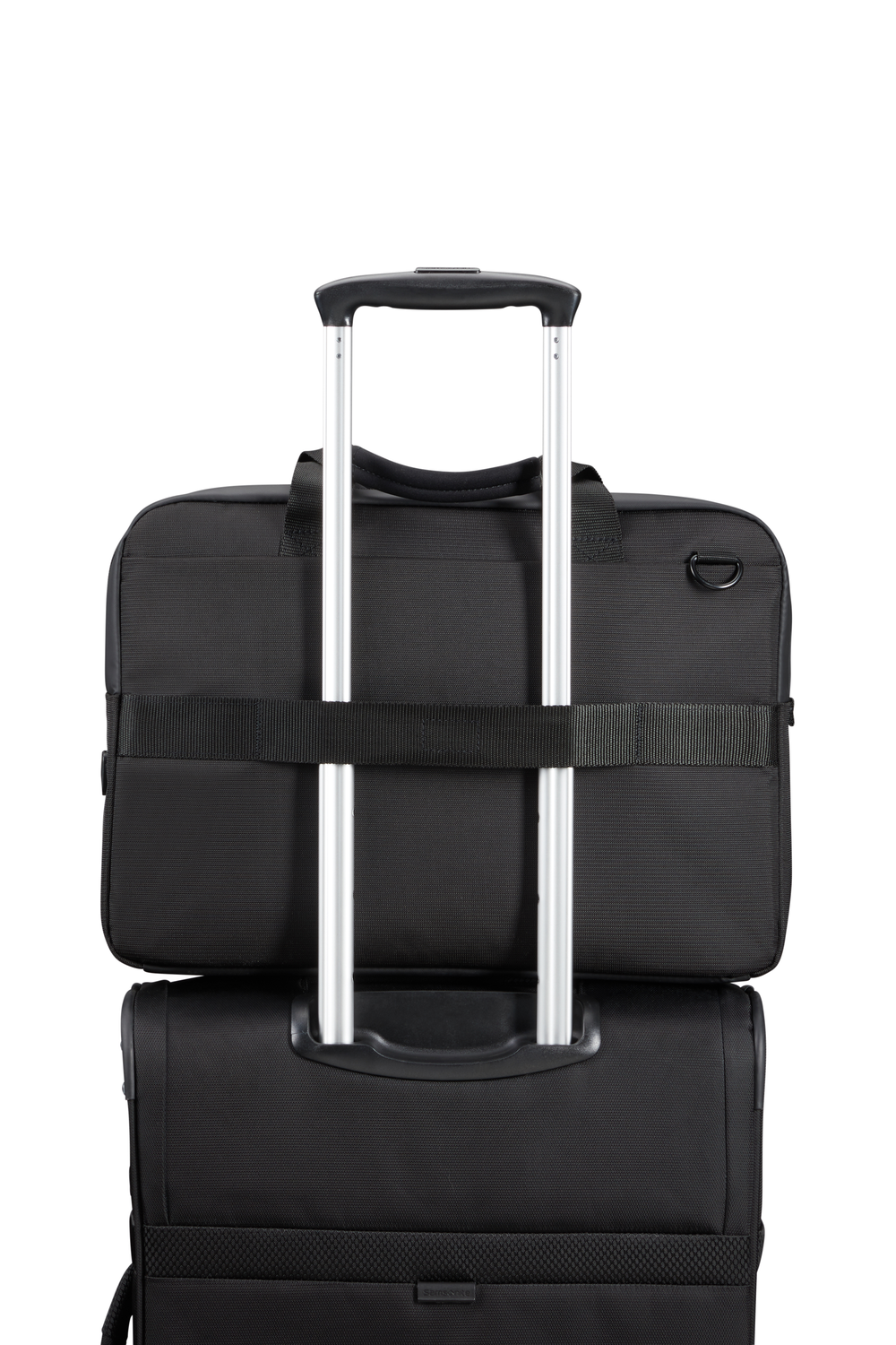 Serviette Samsonite Mysight fix&eacute;e sur une valise par son passant arri&egrave;re