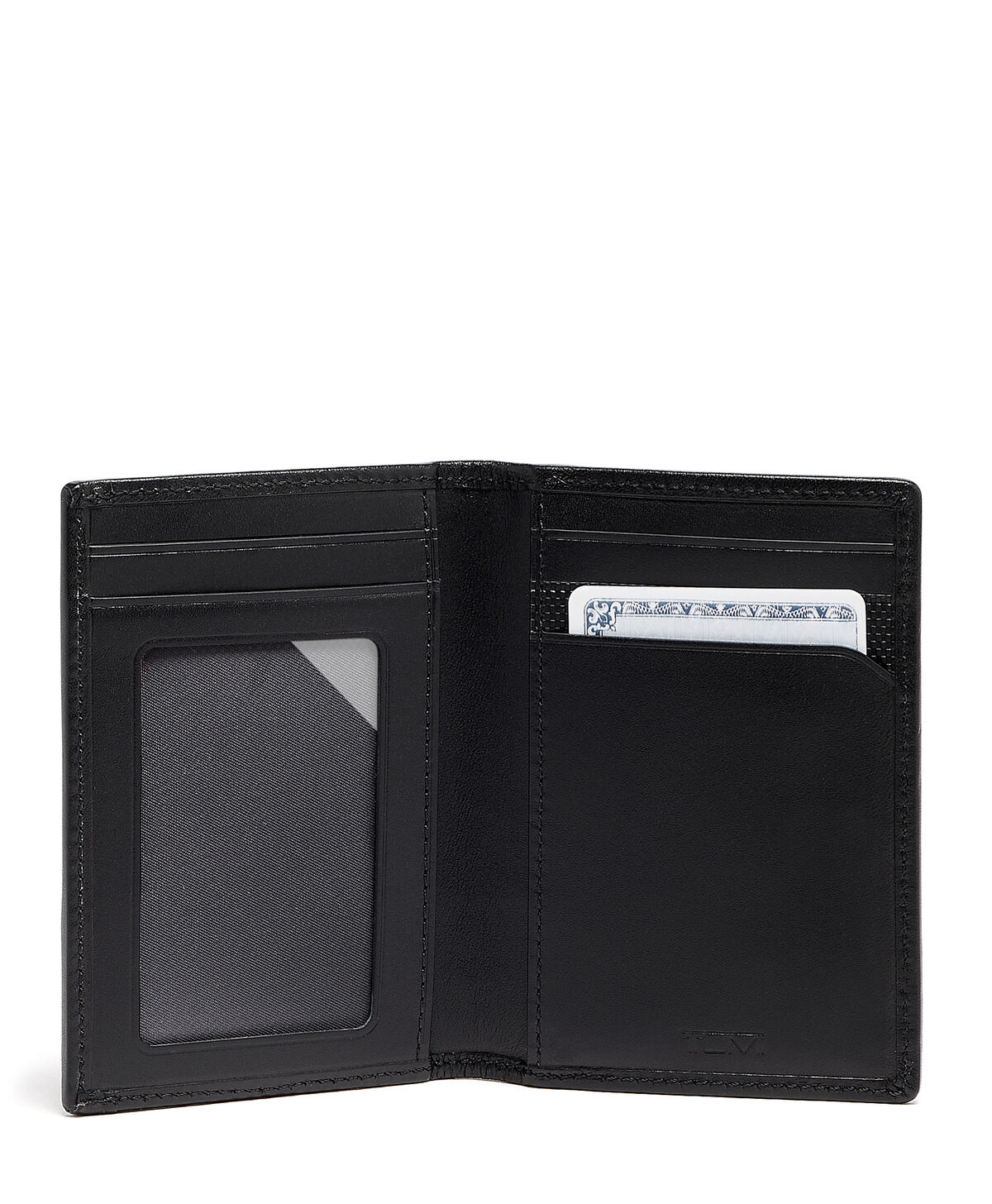 Porte-cartes TUMI Alpha ouvert avec fen&ecirc;tre transparente et rangements