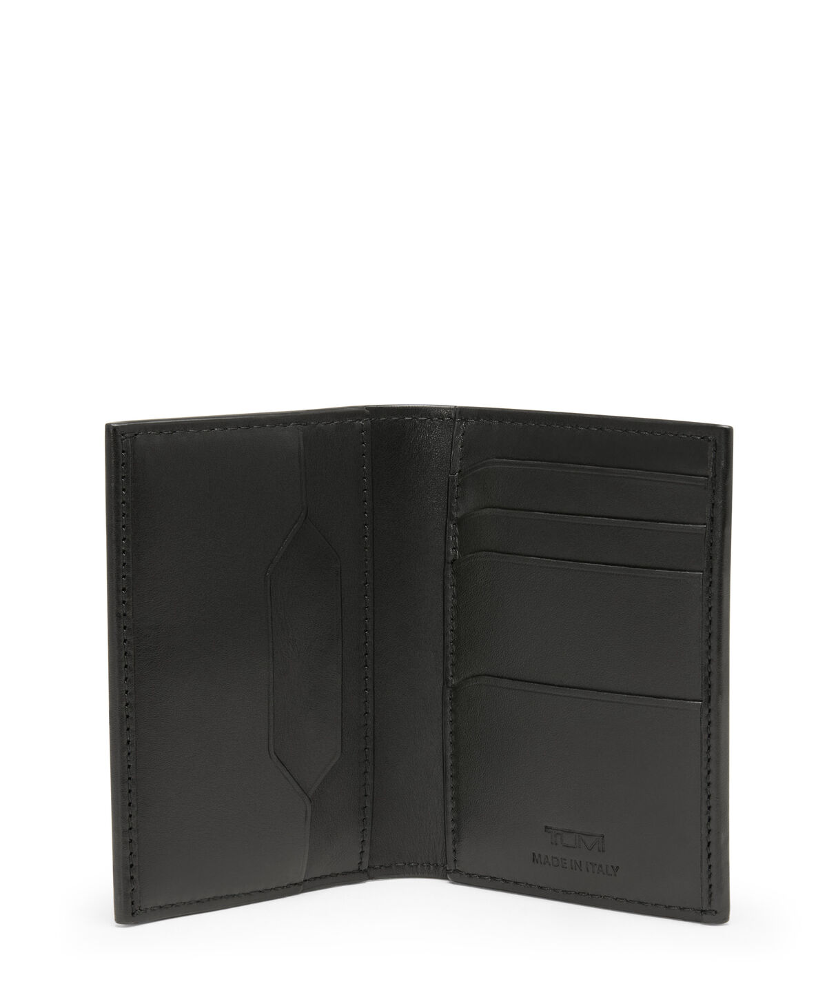 Porte-cartes TUMI Turin Compact ouvert avec ses rangements int&eacute;rieurs