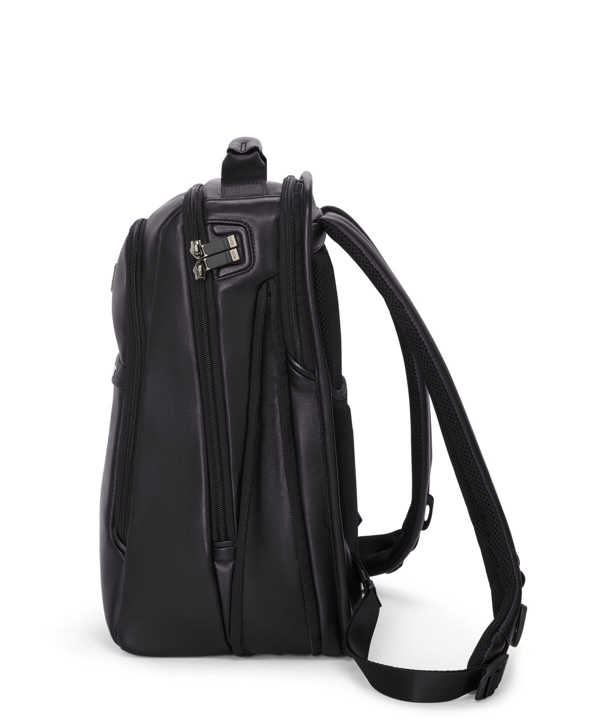 Vue de profil du sac &agrave; dos TUMI Alpha Medium extensible en cuir