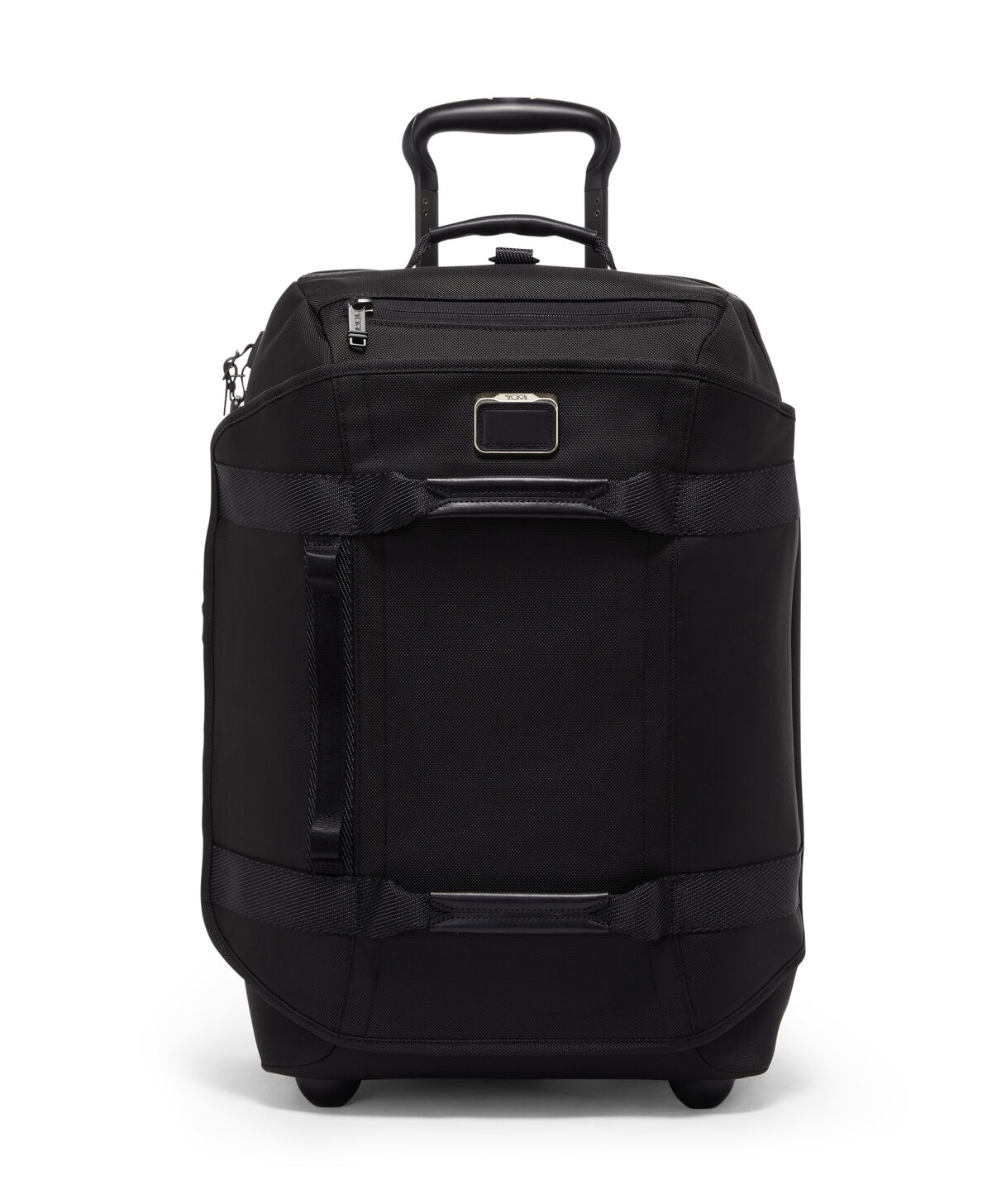TUMI Alpha Bravo noir debout avec sa poignée télescopique déployée