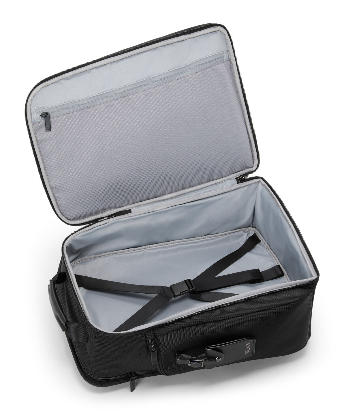 Ouverture du TUMI Alpha Packing noir et sangles du rangement principal