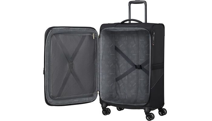 Valise souple American Tourister SummerRide ouverte avec sangles et poche intérieure